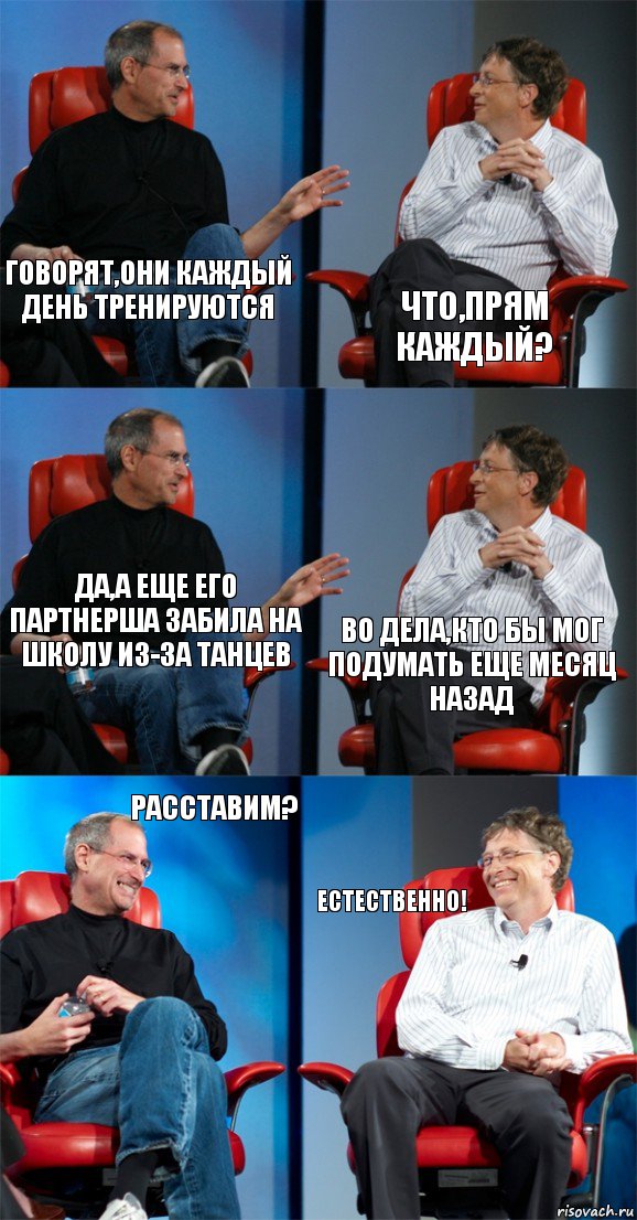 Говорят,они каждый день тренируются Что,прям каждый? Да,а еще его партнерша забила на школу из-за танцев Во дела,кто бы мог подумать еще месяц назад Расставим? Естественно!, Комикс Стив Джобс и Билл Гейтс (6 зон)