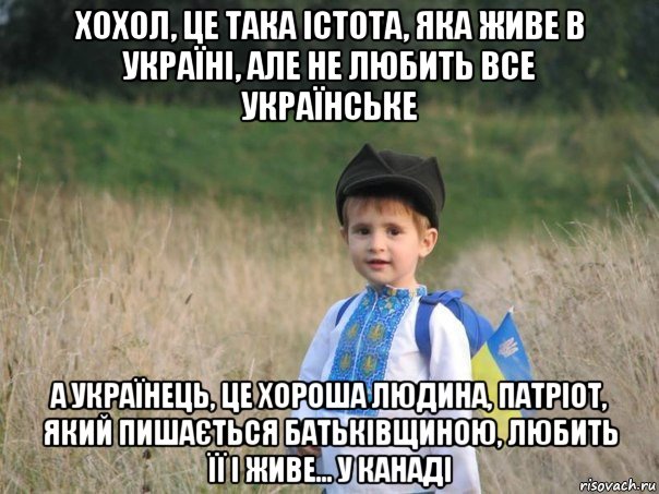 хохол, це така істота, яка живе в україні, але не любить все українське а українець, це хороша людина, патріот, який пишається батьківщиною, любить її і живе... у канаді, Мем Украина - Единая