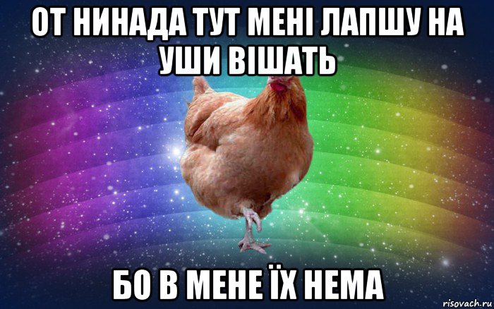 от нинада тут мені лапшу на уши вішать бо в мене їх нема, Мем Весела Курка