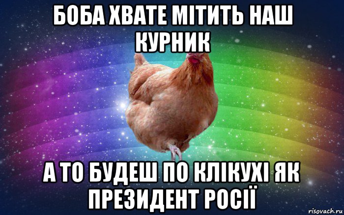 боба хвате мітить наш курник а то будеш по клікухі як президент росії, Мем Весела Курка