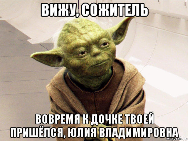 вижу, сожитель вовремя к дочке твоей пришёлся, юлия владимировна, Мем Yoda