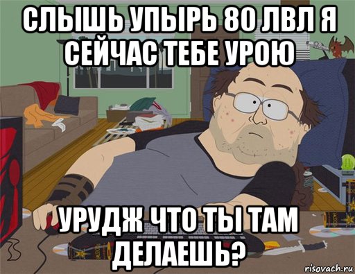 слышь упырь 80 лвл я сейчас тебе урою урудж что ты там делаешь?, Мем   Задрот south park