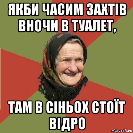 якби часим захтів вночи в туалет, там в сіньох стоїт відро, Мем  Бабушка