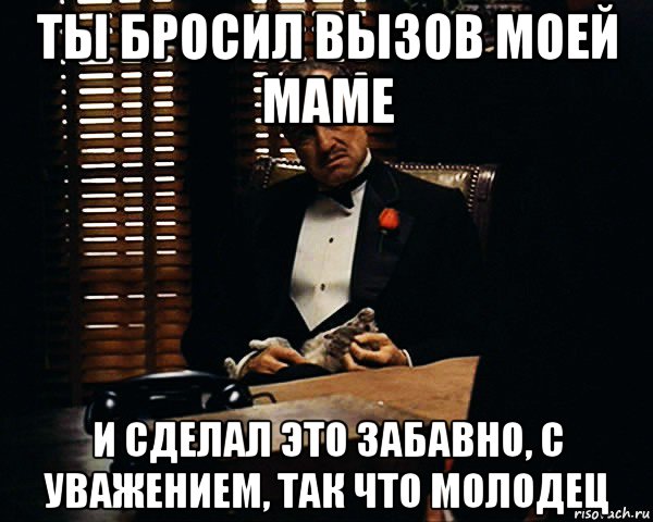 ты бросил вызов моей маме и сделал это забавно, с уважением, так что молодец, Мем Дон Вито Корлеоне