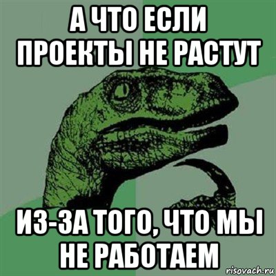 а что если проекты не растут из-за того, что мы не работаем, Мем Филосораптор