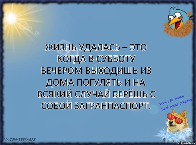 Жизнь удалась – это когда в субботу вечером выходишь из дома погулять и на всякий случай берёшь с собой загранпаспорт.