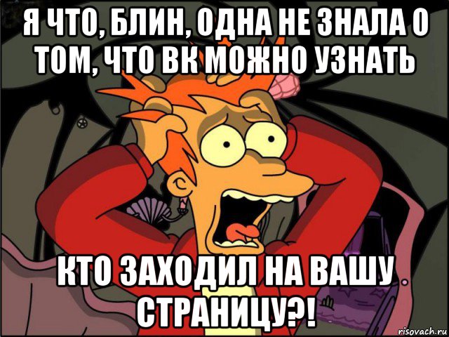 я что, блин, одна не знала о том, что вк можно узнать кто заходил на вашу страницу?!, Мем Фрай в панике