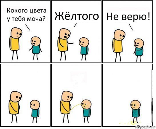 Кокого цвета у тебя моча? Жёлтого Не верю!