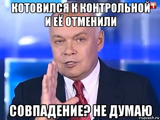 котовился к контрольной и её отменили совпадение? не думаю, Мем Киселёв 2014