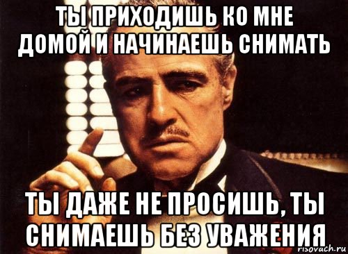 ты приходишь ко мне домой и начинаешь снимать ты даже не просишь, ты снимаешь без уважения, Мем крестный отец