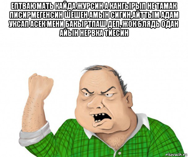 ептваюмать кайда журсин а кангырып не тамак писирмегенсин шешен амын сигин,айттым адам уксап асек мени бакыртпаш деп, жок блядь одан айын нервка тиесин , Мем мужик