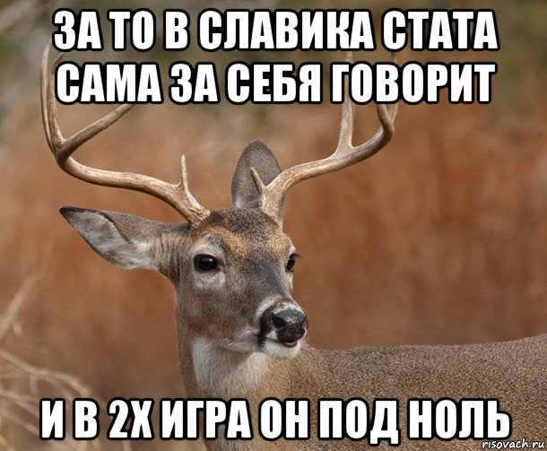 за то в славика стата сама за себя говорит и в 2х игра он под ноль, Мем  Наивный Олень v2