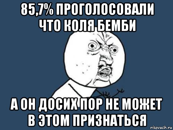 85,7% проголосовали что коля бемби а он досих пор не может в этом признаться, Мем Ну почему