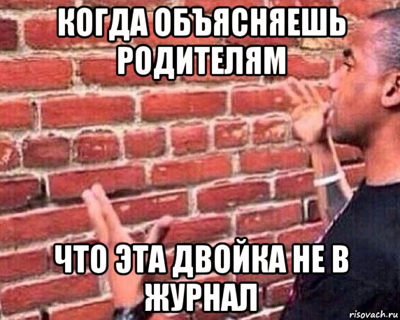 когда объясняешь родителям что эта двойка не в журнал, Мем разговор со стеной