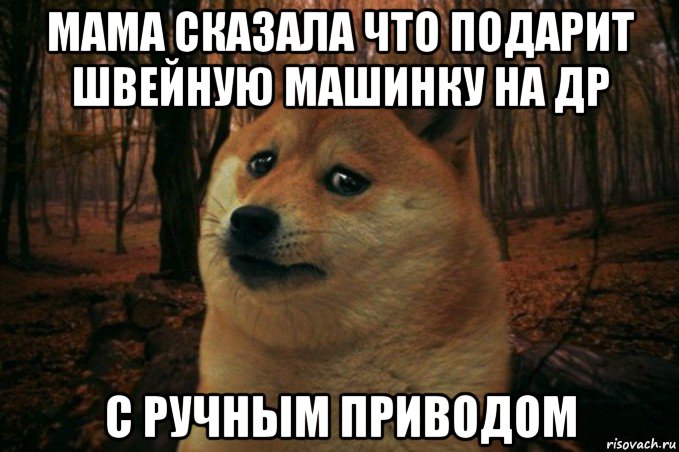 мама сказала что подарит швейную машинку на др с ручным приводом, Мем SAD DOGE