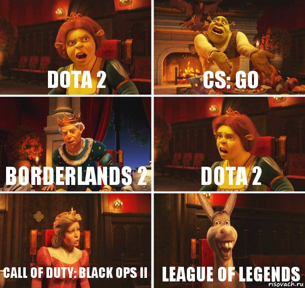 Dota 2 CS: GO Borderlands 2 Dota 2 Call of Duty: Black Ops II League of Legends, Комикс  Шрек Фиона Гарольд Осел