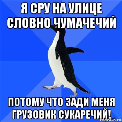 я сру на улице словно чумачечий потому что зади меня грузовик сукаречий!, Мем  Социально-неуклюжий пингвин