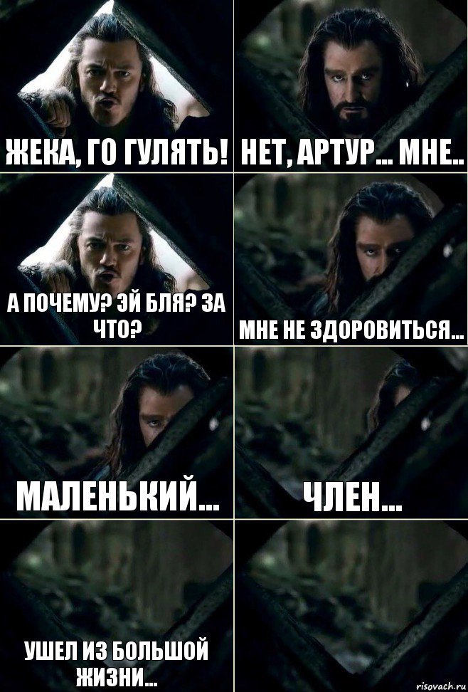 Жека, го гулять! Нет, Артур... мне.. А почему? Эй бля? За что? Мне не здоровиться... Маленький... Член... Ушел из большой жизни... , Комикс  Стой но ты же обещал