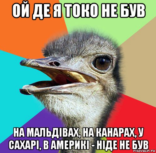ой де я токо не був на мальдівах, на канарах, у сахарі, в америкі - ніде не був