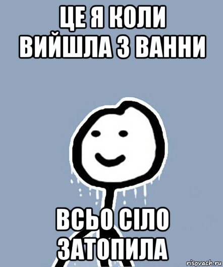 це я коли вийшла з ванни всьо сіло затопила, Мем  Теребонька замерз