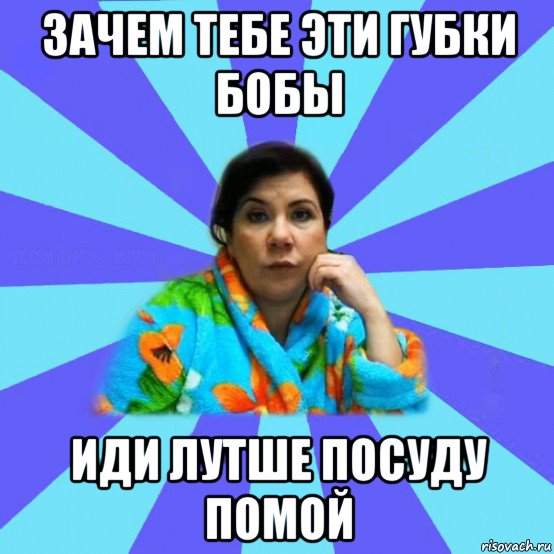 зачем тебе эти губки бобы иди лутше посуду помой, Мем типичная мама