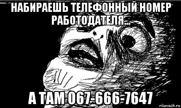 набираешь телефонный номер работодателя... а там 067-666-7647, Мем удивление