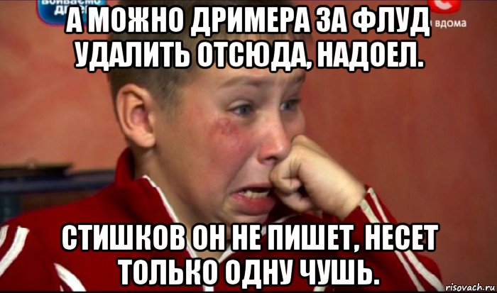 а можно дримера за флуд удалить отсюда, надоел. стишков он не пишет, несет только одну чушь., Мем  Сашок Фокин