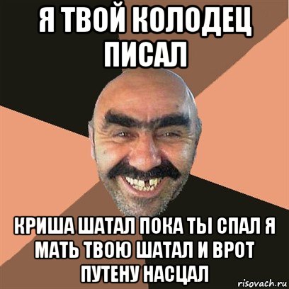 я твой колодец писал криша шатал пока ты спал я мать твою шатал и врот путену насцал, Мем Я твой дом труба шатал