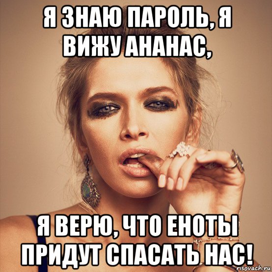 я знаю пароль, я вижу ананас, я верю, что еноты придут спасать нас!