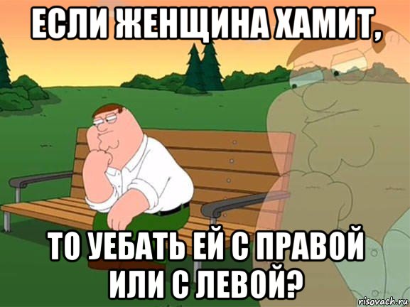 если женщина хамит, то уебать ей с правой или с левой?, Мем Задумчивый Гриффин