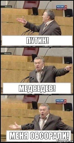 Путин! Медведев! Меня обсорали!, Комикс Жириновский разводит руками 3