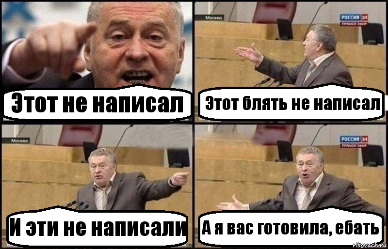 Этот не написал Этот блять не написал И эти не написали А я вас готовила, ебать, Комикс Жириновский