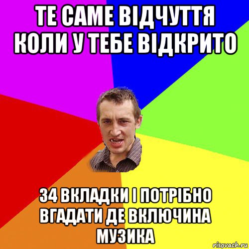 те саме відчуття коли у тебе відкрито 34 вкладки і потрібно вгадати де включина музика, Мем Чоткий паца