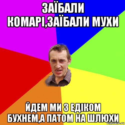 заїбали комарі,заїбали мухи йдем ми з едіком бухнем,а патом на шлюхи, Мем Чоткий паца