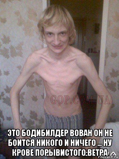  это бодибилдер вован он не боится никого и ничего ... ну крове порывистого ветра