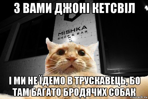 з вами джоні кетсвіл і ми не їдемо в трускавець, бо там багато бродячих собак, Мем   Джонни Кэтсвилл