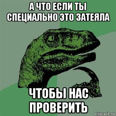 а что если ты специально это затеяла чтобы нас проверить, Мем Филосораптор