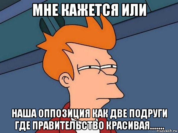 мне кажется или наша оппозиция как две подруги где правительство красивая......., Мем  Фрай (мне кажется или)