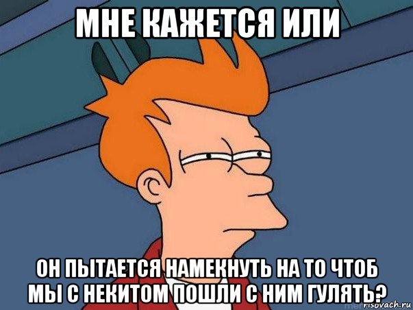 мне кажется или он пытается намекнуть на то чтоб мы с некитом пошли с ним гулять?, Мем  Фрай (мне кажется или)