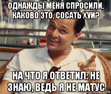 однажды меня спросили, каково это, сосать хуи? на что я ответил: не знаю, ведь я не матус, Мем Хитрый Гэтсби