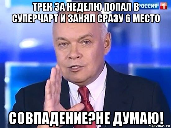 трек за неделю попал в суперчарт и занял сразу 6 место совпадение?не думаю!, Мем Киселёв 2014