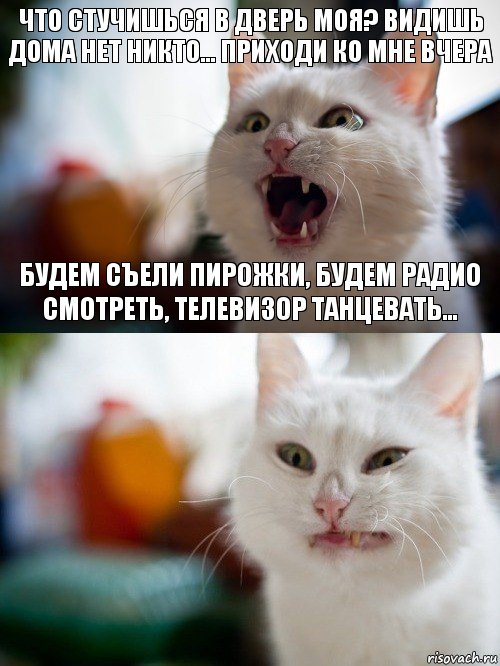 что стучишься в дверь моя? видишь дома нет никто... приходи ко мне вчера будем съели пирожки, будем радио смотреть, телевизор танцевать..., Комикс   Котэ предупреждал