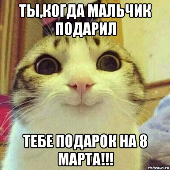 ты,когда мальчик подарил тебе подарок на 8 марта!!!, Мем       Котяка-улыбака