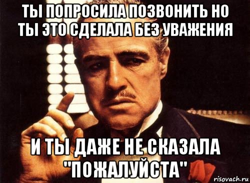 ты попросила позвонить но ты это сделала без уважения и ты даже не сказала "пожалуйста", Мем крестный отец