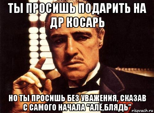 ты просишь подарить на др косарь но ты просишь без уважения, сказав с самого начала "алё,блядь", Мем крестный отец