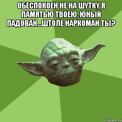 обеспокоен не на шyткy я памятью твоею, юный падован...штоле наркоман ты? , Мем Мастер Йода