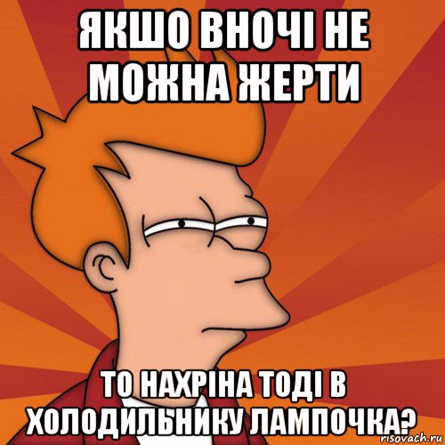 якшо вночі не можна жерти то нахріна тоді в холодильнику лампочка?, Мем Мне кажется или (Фрай Футурама)