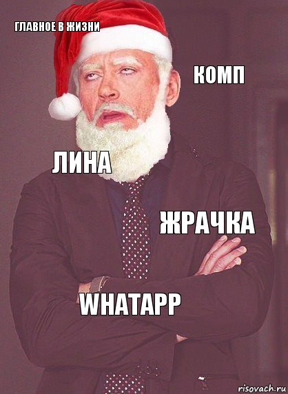 Главное в жизни Комп Лина Жрачка Whatapp, Комикс  Выражение лица Деда Мороза