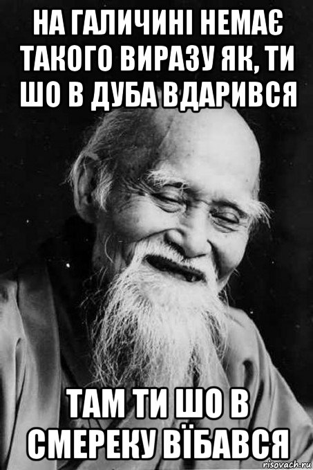 на галичині немає такого виразу як, ти шо в дуба вдарився там ти шо в смереку вїбався, Мем мудрец улыбается