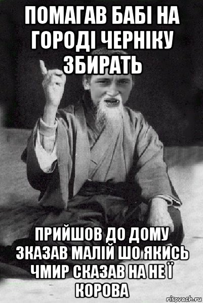 помагав бабі на городі черніку збирать прийшов до дому зказав малій шо якись чмир сказав на не ї корова, Мем Мудрий паца